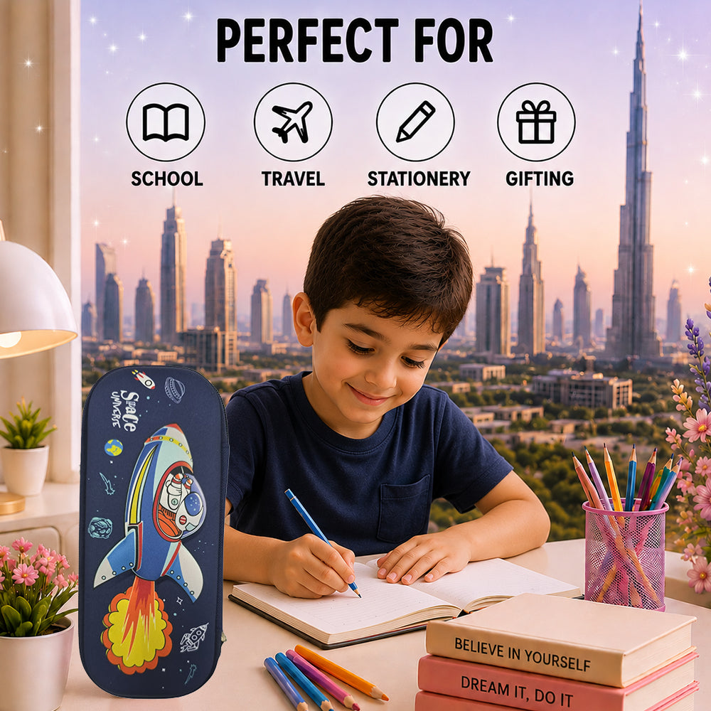 Cocobee Space Universe Pencil Case With Internal Mesh Pocket, Sturdy Build, Zipper Closure – Boys, 3+ Years, Multicolor