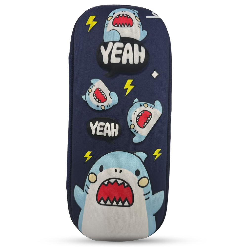 Cocobee Yeah Shark Pencil Case With Internal Mesh Pocket, Sturdy Build, Zipper Closure – Boys, 3+ Years, Multicolor