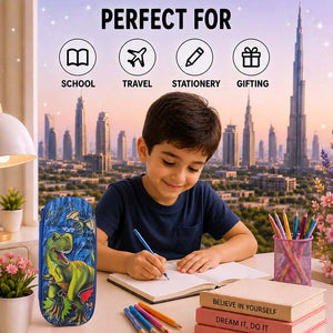 Cocobee Dino Roar Pencil Case With Internal Mesh Pocket, Sturdy Build, Zipper Closure – Boys, 3+ Years, Multicolor