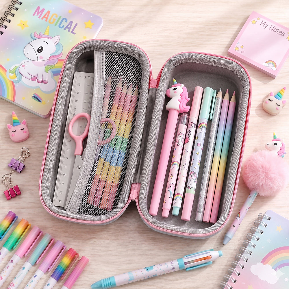 Cocobee Unicorn Star Pencil Case With Internal Mesh Pocket, Sturdy Build, Zipper Closure – Girls, 3+ Years, Multicolor