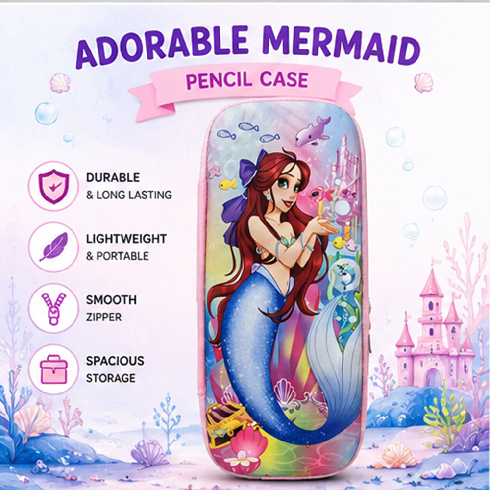 Cocobee Mermaid Pencil Case With Internal Mesh Pocket, Sturdy Build, Zipper Closure – Girls, 3+ Years, Multicolor