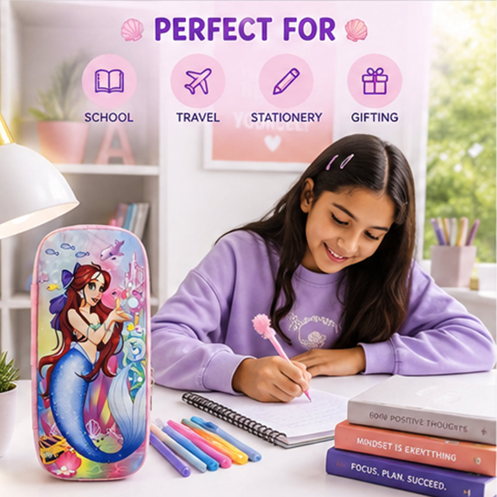Cocobee Mermaid Pencil Case With Internal Mesh Pocket, Sturdy Build, Zipper Closure – Girls, 3+ Years, Multicolor