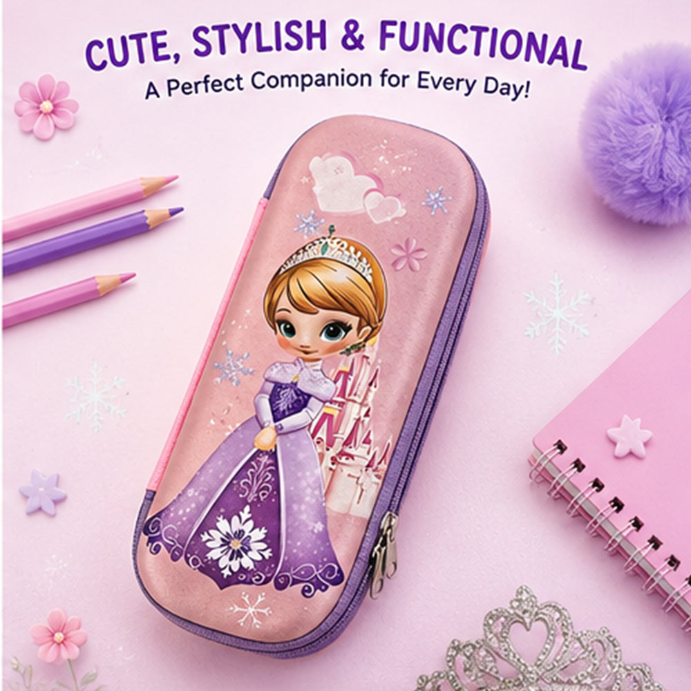 Cocobee Princess Pencil Case With Internal Mesh Pocket, Sturdy Build, Zipper Closure – Girls, 3+ Years, Multicolor