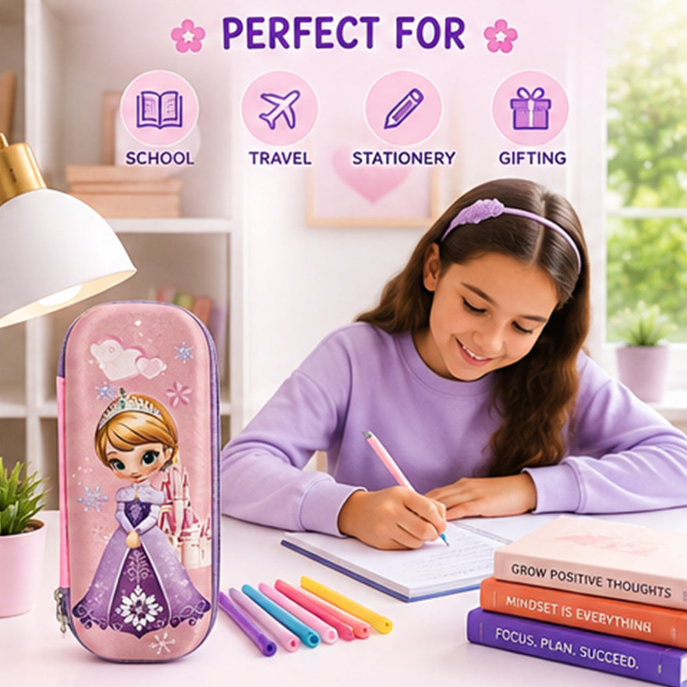 Cocobee Princess Pencil Case With Internal Mesh Pocket, Sturdy Build, Zipper Closure – Girls, 3+ Years, Multicolor