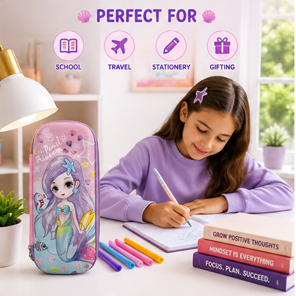 Cocobee Pearl Princess Pencil Case With Internal Mesh Pocket, Sturdy Build, Zipper Closure – Girls, 3+ Years, Multicolor