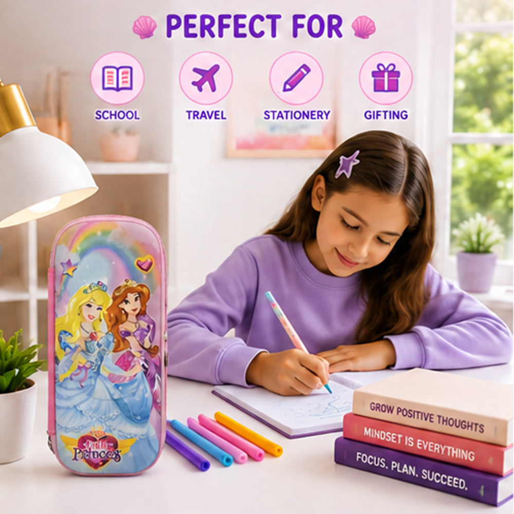 Cocobee Little Princess Pencil Case With Internal Mesh Pocket, Sturdy Build, Zipper Closure – Girls, 3+ Years, Multicolor