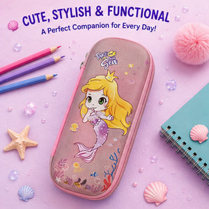 Cocobee Mermaid Princess Pencil Case With Internal Mesh Pocket, Sturdy Build, Zipper Closure – Girls, 3+ Years, Multicolor
