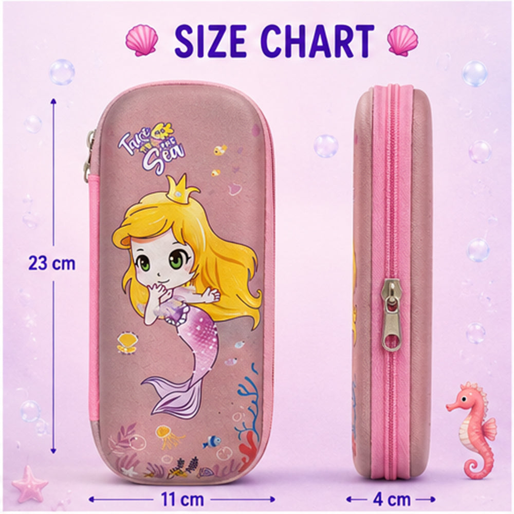 Cocobee Mermaid Princess Pencil Case With Internal Mesh Pocket, Sturdy Build, Zipper Closure – Girls, 3+ Years, Multicolor