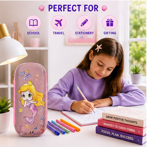 Cocobee Mermaid Princess Pencil Case With Internal Mesh Pocket, Sturdy Build, Zipper Closure – Girls, 3+ Years, Multicolor