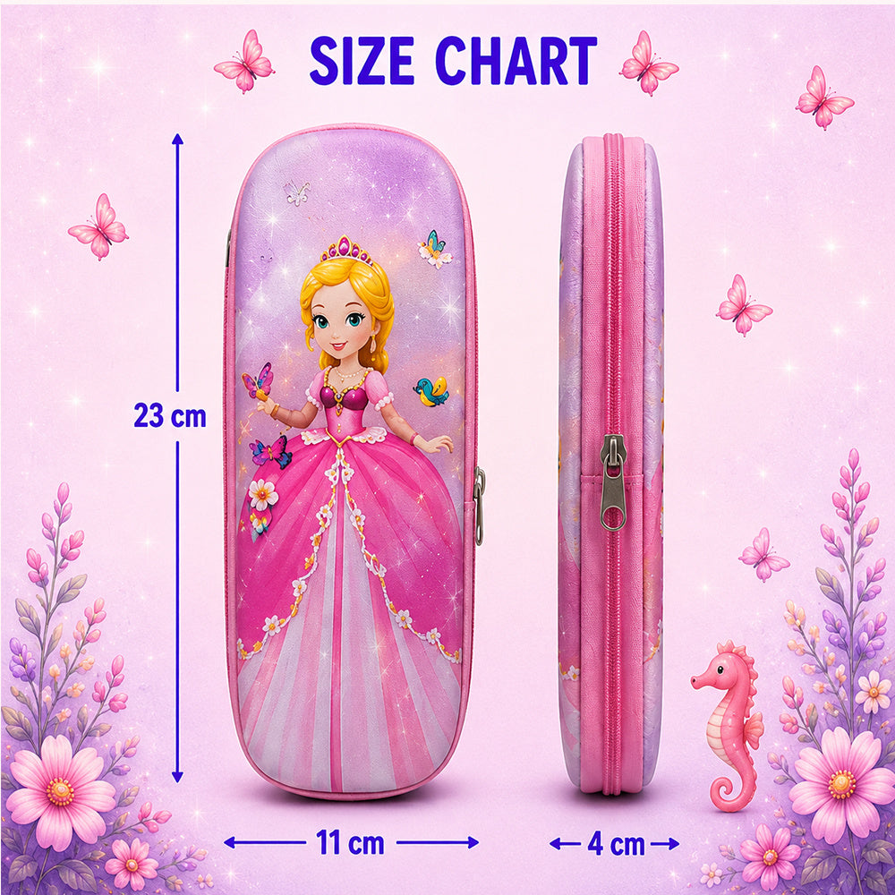 Cocobee Pink Princess Pencil Case With Internal Mesh Pocket, Sturdy Build, Zipper Closure – Girls, 3+ Years, Multicolor
