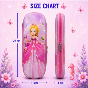 Cocobee Pink Princess Pencil Case With Internal Mesh Pocket, Sturdy Build, Zipper Closure – Girls, 3+ Years, Multicolor