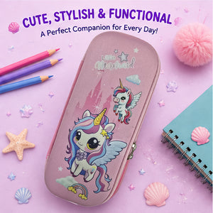 Cocobee Little Unicorns Pencil Case With Internal Mesh Pocket, Sturdy Build, Zipper Closure – Girls, 3+ Years, Multicolor