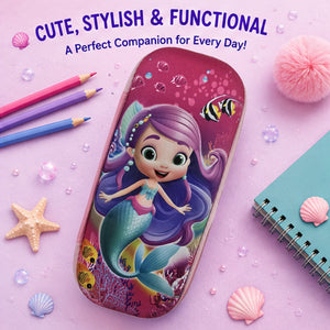Cocobee Mermaid Blue Pencil Case With Internal Mesh Pocket, Sturdy Build, Zipper Closure – Girls, 3+ Years, Multicolor