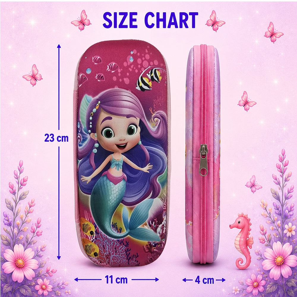 Cocobee Mermaid Blue Pencil Case With Internal Mesh Pocket, Sturdy Build, Zipper Closure – Girls, 3+ Years, Multicolor