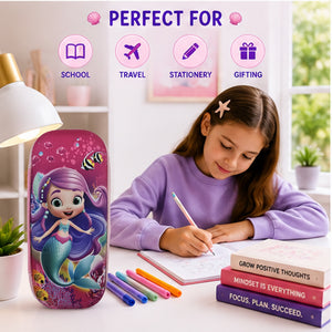 Cocobee Mermaid Blue Pencil Case With Internal Mesh Pocket, Sturdy Build, Zipper Closure – Girls, 3+ Years, Multicolor