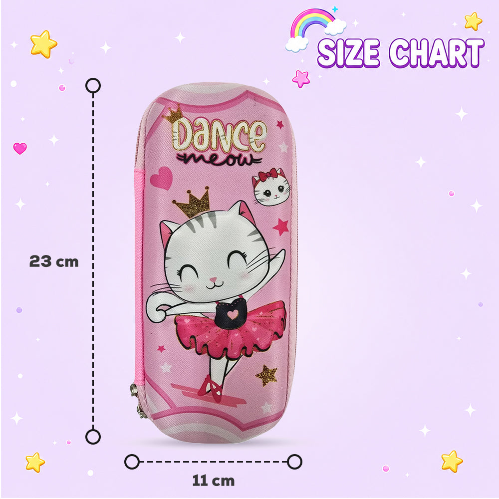 Cocobee Dancing Cat Pencil Case With Internal Mesh Pocket, Sturdy Build, Zipper Closure – Girls, 3+ Years, Multicolor
