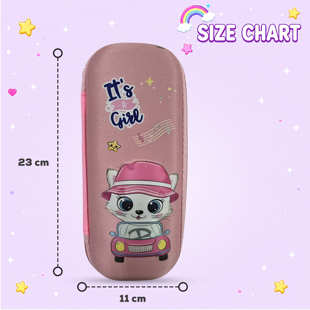 Cocobee Spy Cat Pencil Case With Internal Mesh Pocket, Sturdy Build, Zipper Closure – Girls, 3+ Years, Multicolor