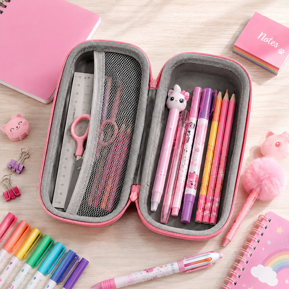 Cocobee Cat Cop Pencil Case With Internal Mesh Pocket, Sturdy Build, Zipper Closure – Girls, 3+ Years, Multicolor