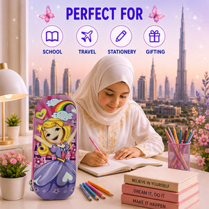 Cocobee Happy Princess Pencil Case With Internal Mesh Pocket, Sturdy Build, Zipper Closure – Girls, 3+ Years, Multicolor
