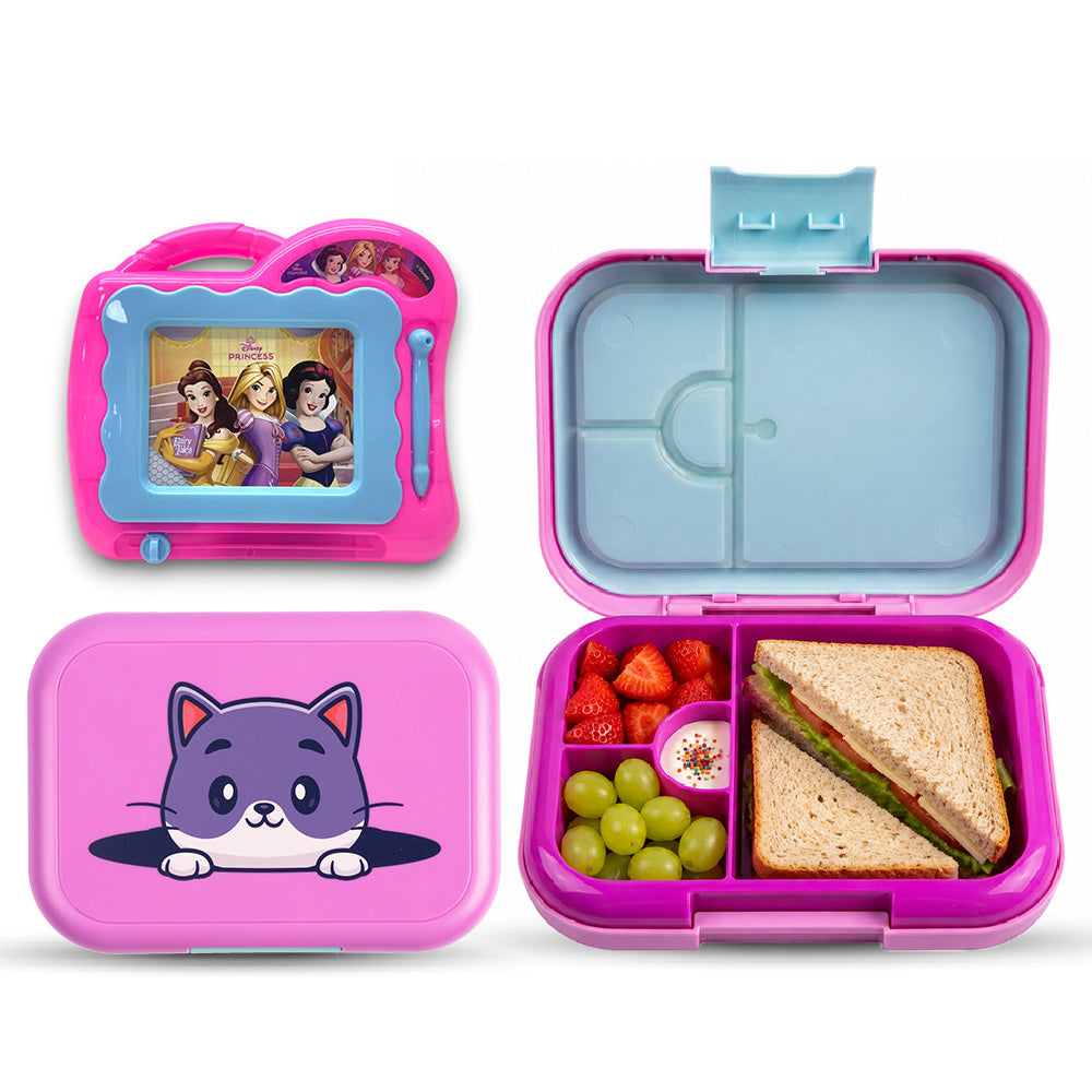 Cocobee Bento Lunch Box – Pink, 765ml, BPA-Free, Leakproof with Silicone Seal & Removable Tray + Disney Princess Doodle Drawing Board