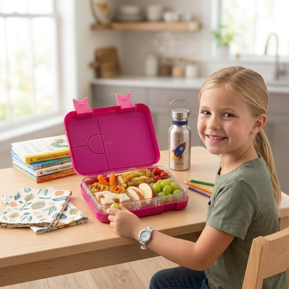 Cocobee-Bento Lunch Box, Bpa Free, Microwave Safe Removable Tray, 6 Adjustable Compartments, Leakproof, Lightweight, 22X15.5X5Cm, 1L, 3 Years+ - Dark Pink + Disney Mickey Mouse Plane Launcher Toy