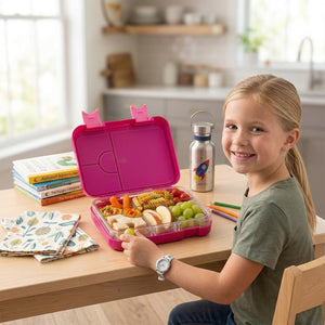 Cocobee-Bento Lunch Box, Bpa Free, Microwave Safe Removable Tray, 6 Adjustable Compartments, Leakproof, Lightweight, 22X15.5X5Cm, 1L, 3 Years+ - Dark Pink + Disney Mickey Mouse Plane Launcher Toy