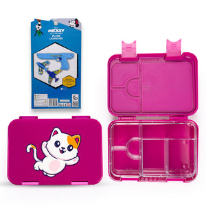 Cocobee-Bento Lunch Box, Bpa Free, Microwave Safe Removable Tray, 6 Adjustable Compartments, Leakproof, Lightweight, 22X15.5X5Cm, 1L, 3 Years+ - Dark Pink + Disney Mickey Mouse Plane Launcher Toy