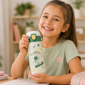 Cocobee Kids Backpack with Adjustable Strap & Bottle Pocket – 15 Inches, Pink + Oval Lunch Box + 500ml Green Stainless Steel Insulated Water Bottle