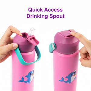 Cocobee Aeroplane Style Unicorn Printed Backpack for Girls – Pink + Insulated Stainless Steel Water Bottle 500ml + Tritan Leakproof Bento Lunch Box