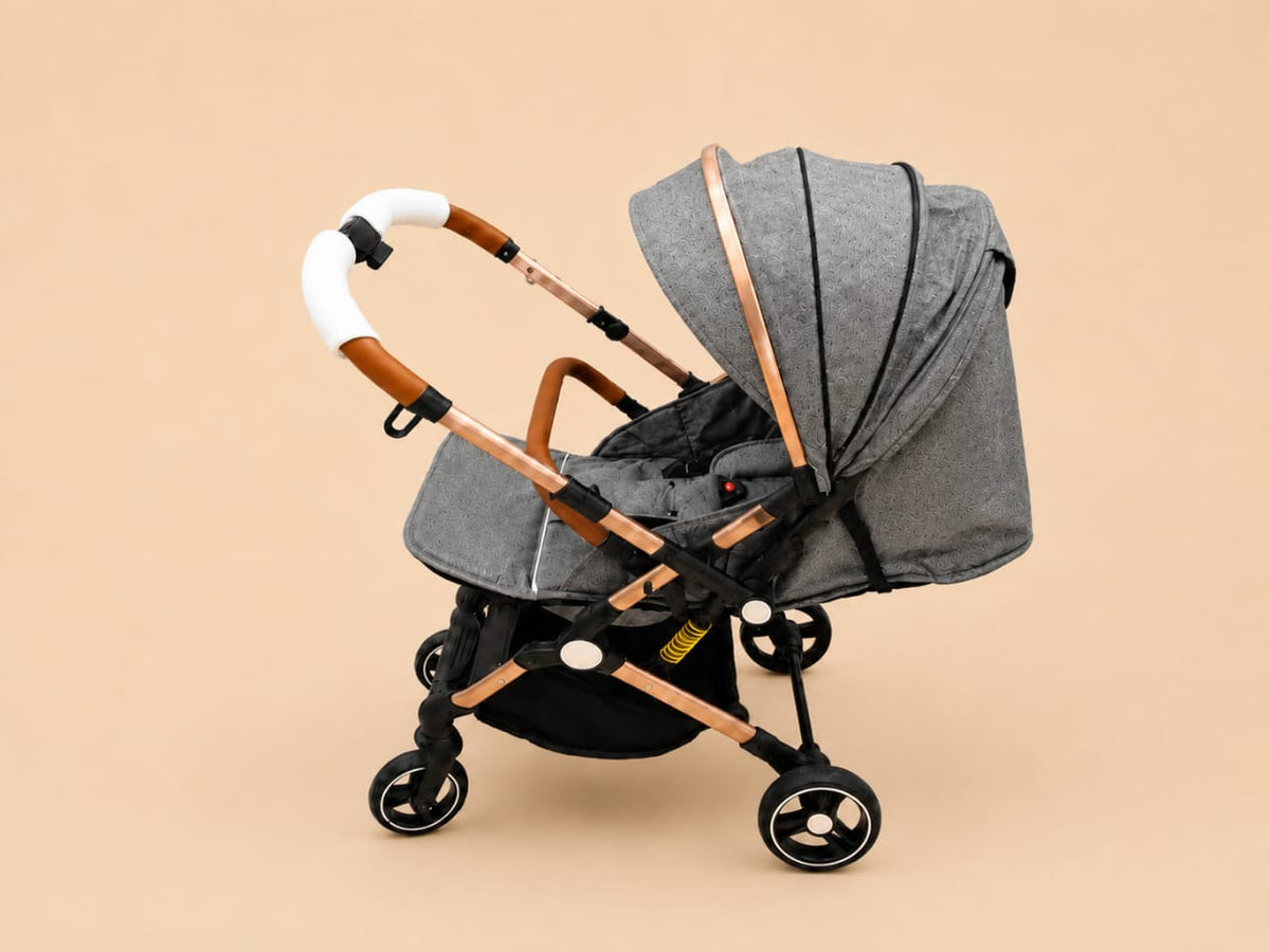 Lightweight Baby Stroller - Grey with Rose Gold Frame
