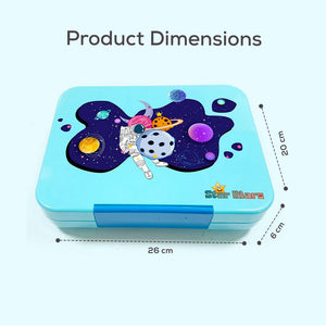 StarMarz Bento Glitter Lunch Box – 4-6 Compartments, 3 Sandwich Cutters, 2 Fruit Pickers, 1195Ml, Detachable Tray, Blue
