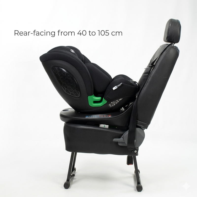 Asalvo Austen3 360° Rotating i-Size Car Seat with ISOFIX, Grey, Rear & Forward Facing