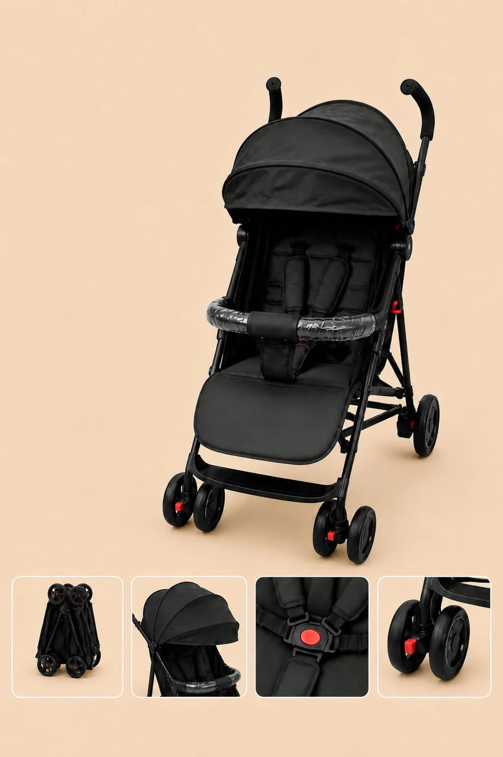 Lightweight Foldable Baby Stroller - Black