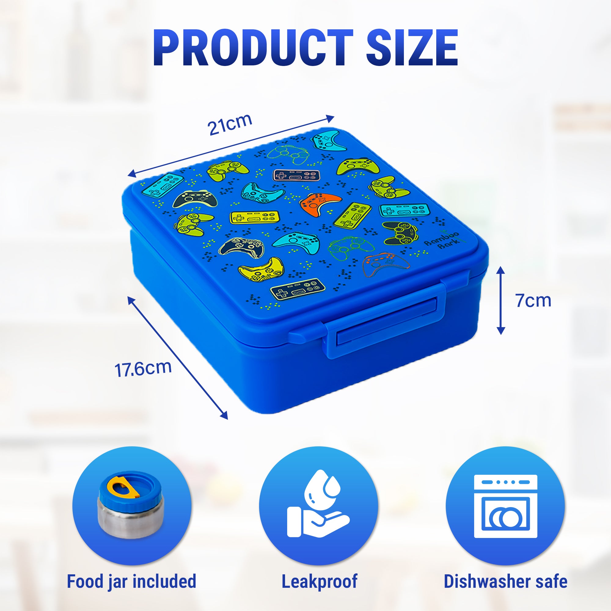 Bamboo Bark childrens kids large school lunch box, bento, snack box with compartments for kids, food jar included