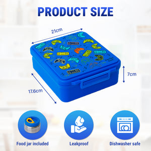 Bamboo Bark childrens kids large school lunch box, bento, snack box with compartments for kids, food jar included