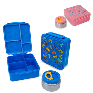 Bamboo Bark childrens kids large school lunch box, bento, snack box with compartments for kids, food jar included