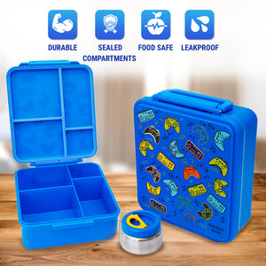 Bamboo Bark childrens kids large school lunch box, bento, snack box with compartments for kids, food jar included