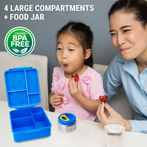 Bamboo Bark childrens kids large school lunch box, bento, snack box with compartments for kids, food jar included