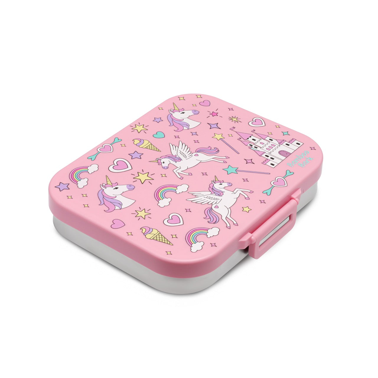 Bamboo Bark Stainless Steel Leak-Proof Bento Lunch Box for Kids, Girls & Boys – Multi-Compartment BPA-Free Lunch Box with PP Base, Unicorn Print, Perfect for School, Work & Travel