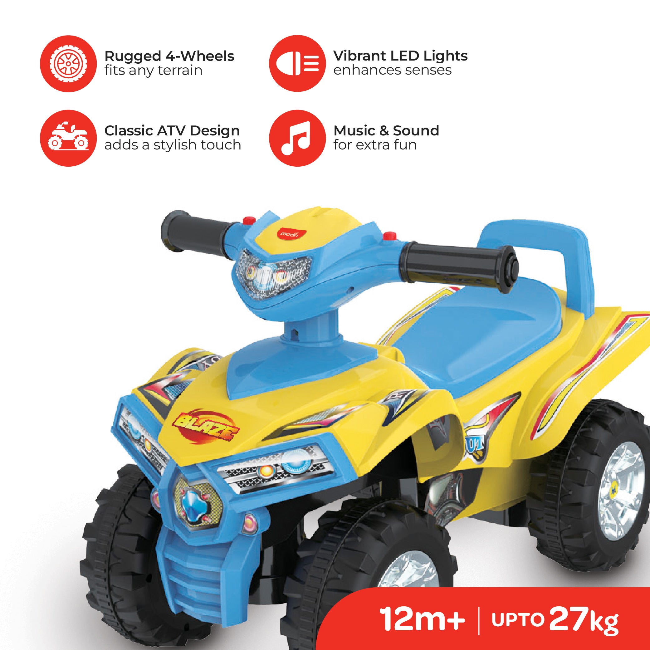 MOON Blaze Quad Bike for Kids - ATV Design for 12 Months+ boys/Girls -Yellow