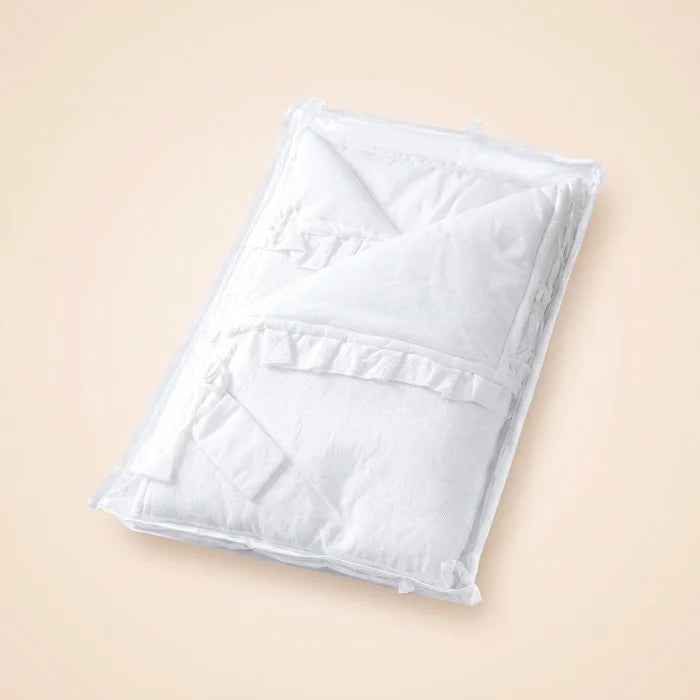 Luxury Newborn Swaddle Wrap with Ruffle Trim - White